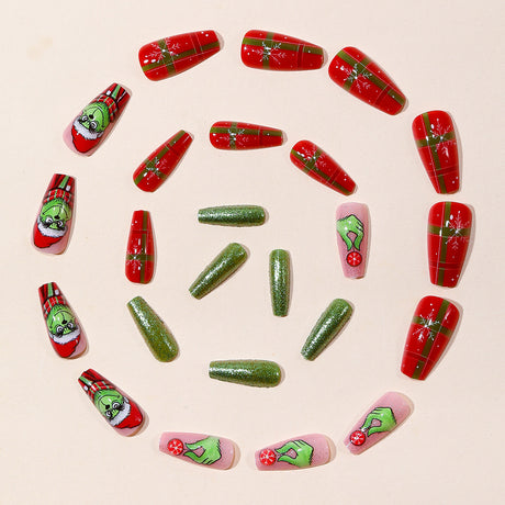 24pcs/Set Green Grinch Stripes Press-On Nails