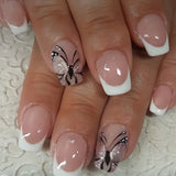 24pcs/Set French Tip with Line Art & Butterflies Press-On Nails