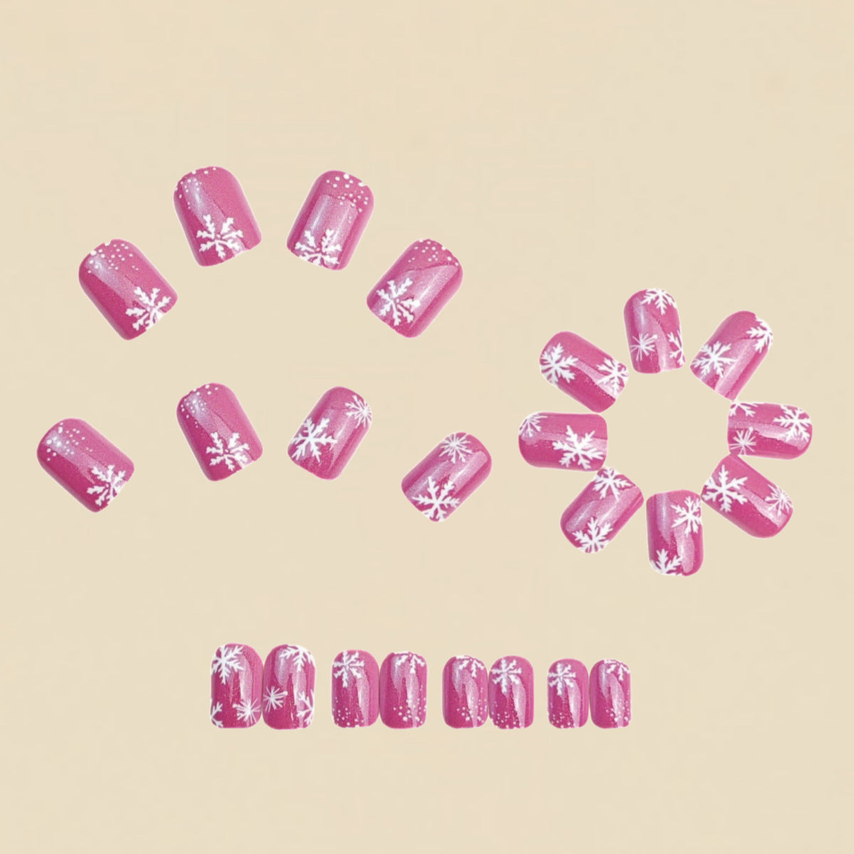 24pcs/Set Pink Snowflakes Press On Nails