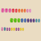 30pcs/Set Colorful Polka Dots with White Lines Press On Nails