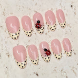 (Handmade) 10pcs/Set Yellow French Polka Dot Ladybug Press-On Nails
