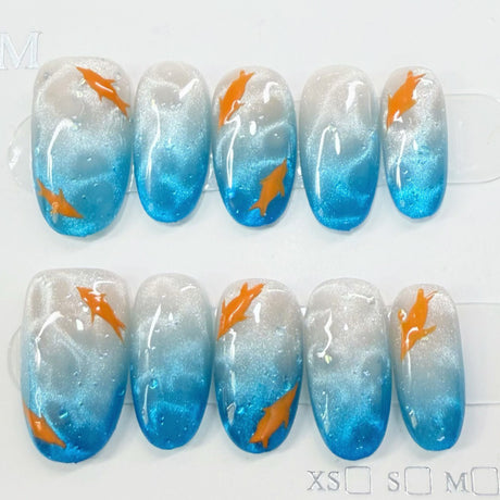 (Handmade) 10pcs/Set Deep Sea Fish Press-On Nails