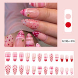 24pcs/Set Hot Pink & Pink Color Block French Press On Nails