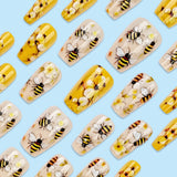 24pcs/Set Yellow Floral Bee Press On Nails