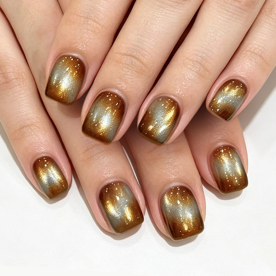 24pcs/Set Amber & Light Blue Ombre Cat-Eye Press On Nails