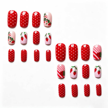 24pcs/Set Striped Strawberry Press On Nails