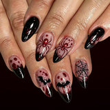 24pcs/Set Bloody French Tip Spider Web Press On Nails