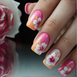 24pcs/Set Pink & Orange Ombre Hibiscus Flowers Press-On Nails
