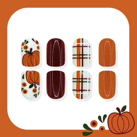 24pcs/Set Striped Pumpkin Floral Press On Nails