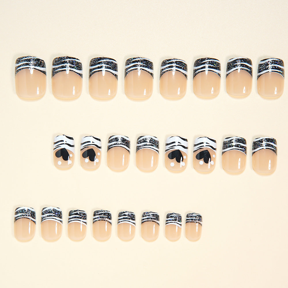 24pcs/Set White Glitter French Tips Press-On Nails