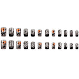 24pcs/Set Silver Glitter Black & Pink Spider Press On Nails