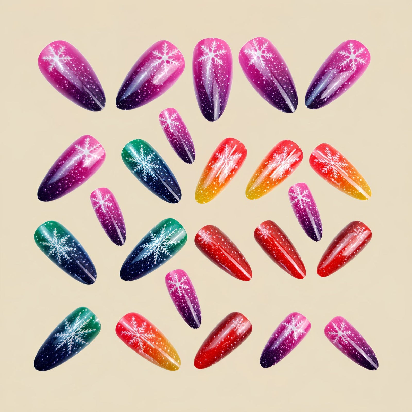24pcs/Set Colorful Gradient Snowflakes Press On Nails