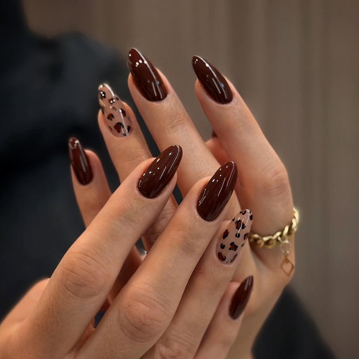 24pcs/Set Maillard Leopard Print Press-On Nails