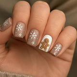 24pcs/Set Cute Gingerbread Man & Snowflakes Press On Nails