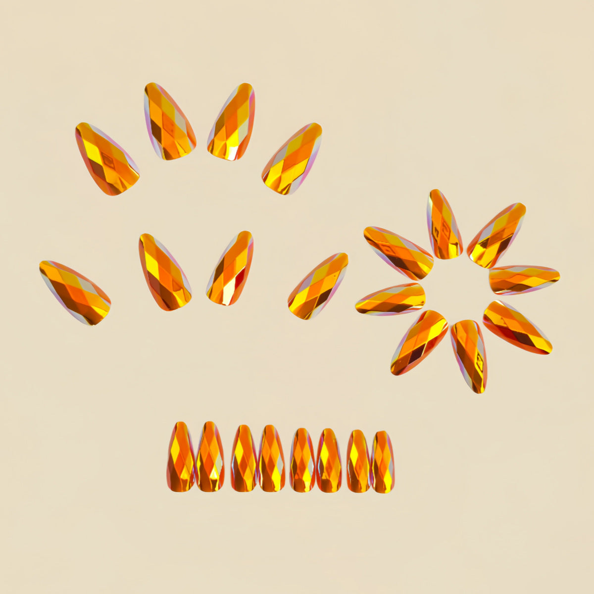 24pcs/Set Deep Gold Diamond-Shaped Chrome Press-On Nails