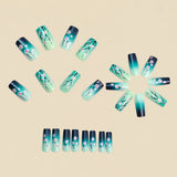 24pcs/Set Teal Green Gradient Peach Blossom Press-On Nails