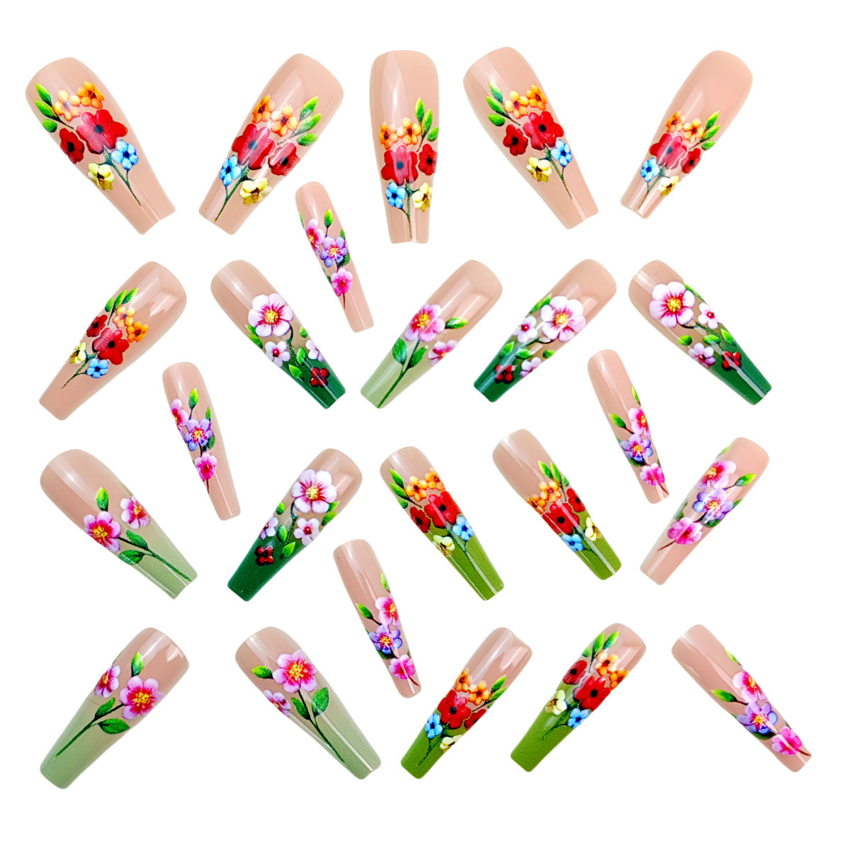 24pcs/Set Green Botanical Floral Press-On Nails