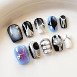 (Handmade) 10pcs/Set Cyberpunk Metallic Press-On Nails