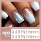 24pcs/Set Pink & White Glitter Ombre Press-On Nails