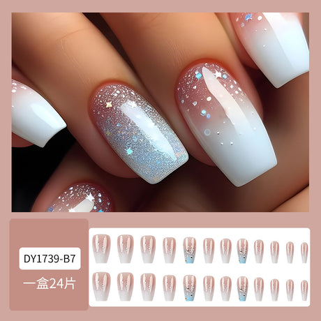 24pcs/Set Pink & White Glitter Ombre Press-On Nails