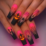24pcs/Set Black & Pink Ombre Pumpkin Spider Press On Nails