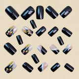 24pcs/Set Black French Floral Press-On Nails