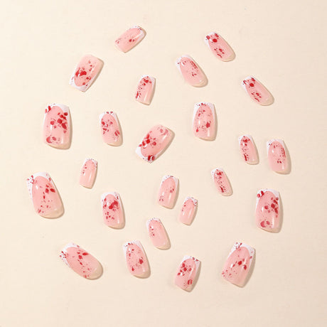 24pcs/Set White French Tip with Red Blood Splatter Press On Nails