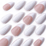 30pcs/Set White 3D Sweater Knit Press-On Nails