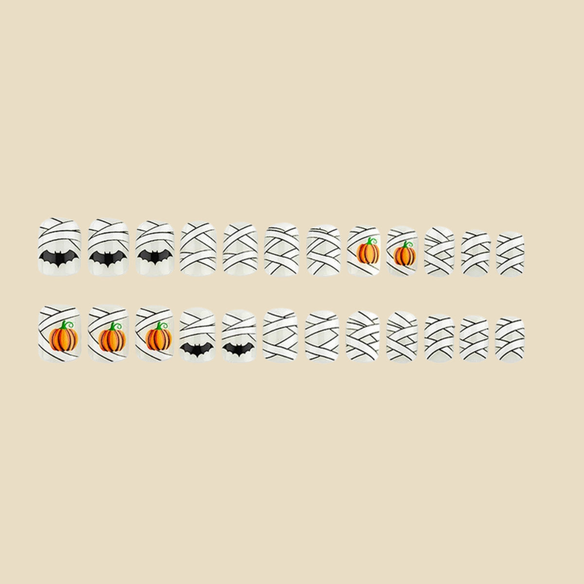 24pcs/Set Mummy Wrap & Pumpkin Press-On Nails