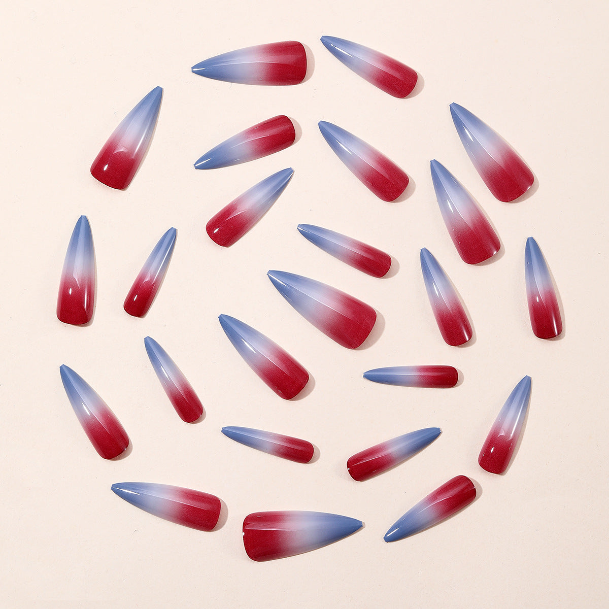 24pcs/Set Red, White & Blue Gradient Press-On Nails