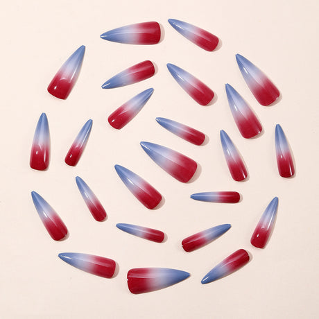 24pcs/Set Red, White & Blue Gradient Press-On Nails