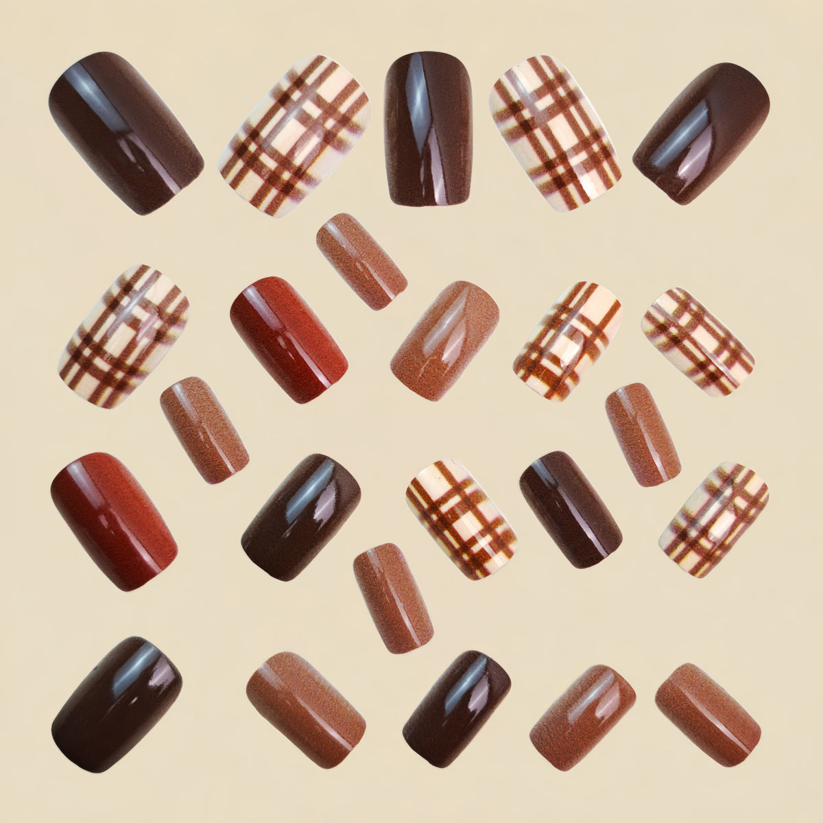 24pcs/Set Brown Stripes Press-On Nails