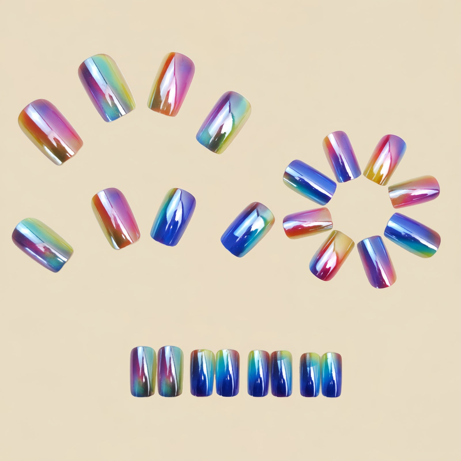 24pcs/Set Iridescent Chrome Press-On Nails