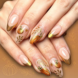 24pcs/Set Gold Foil Pumpkin French Tips Press-On Nails