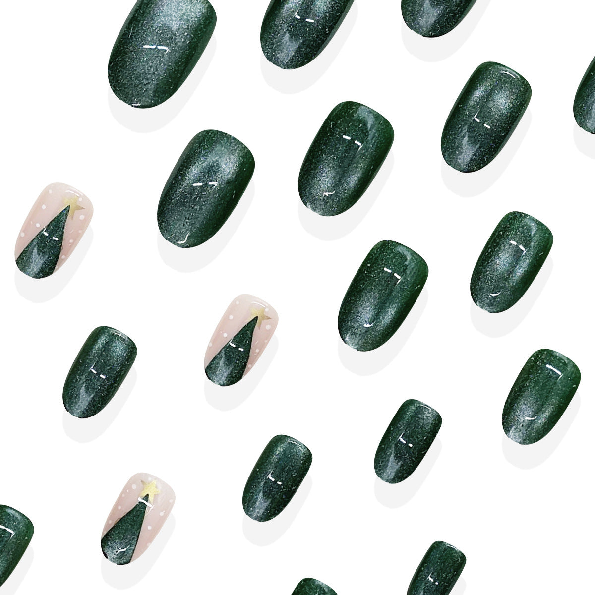 24pcs/Set Green Cat Eye Christmas Tree Press On Nails