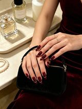 30pcs/Set Fall & Winter Burgundy Cat Eye Press-On Nails