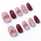 30pcs/Set Bow & Polka Dot Cat Eye Press-On Nails