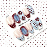 30pcs/Set Blue Ombre Floral Polka Dots Press On Nails