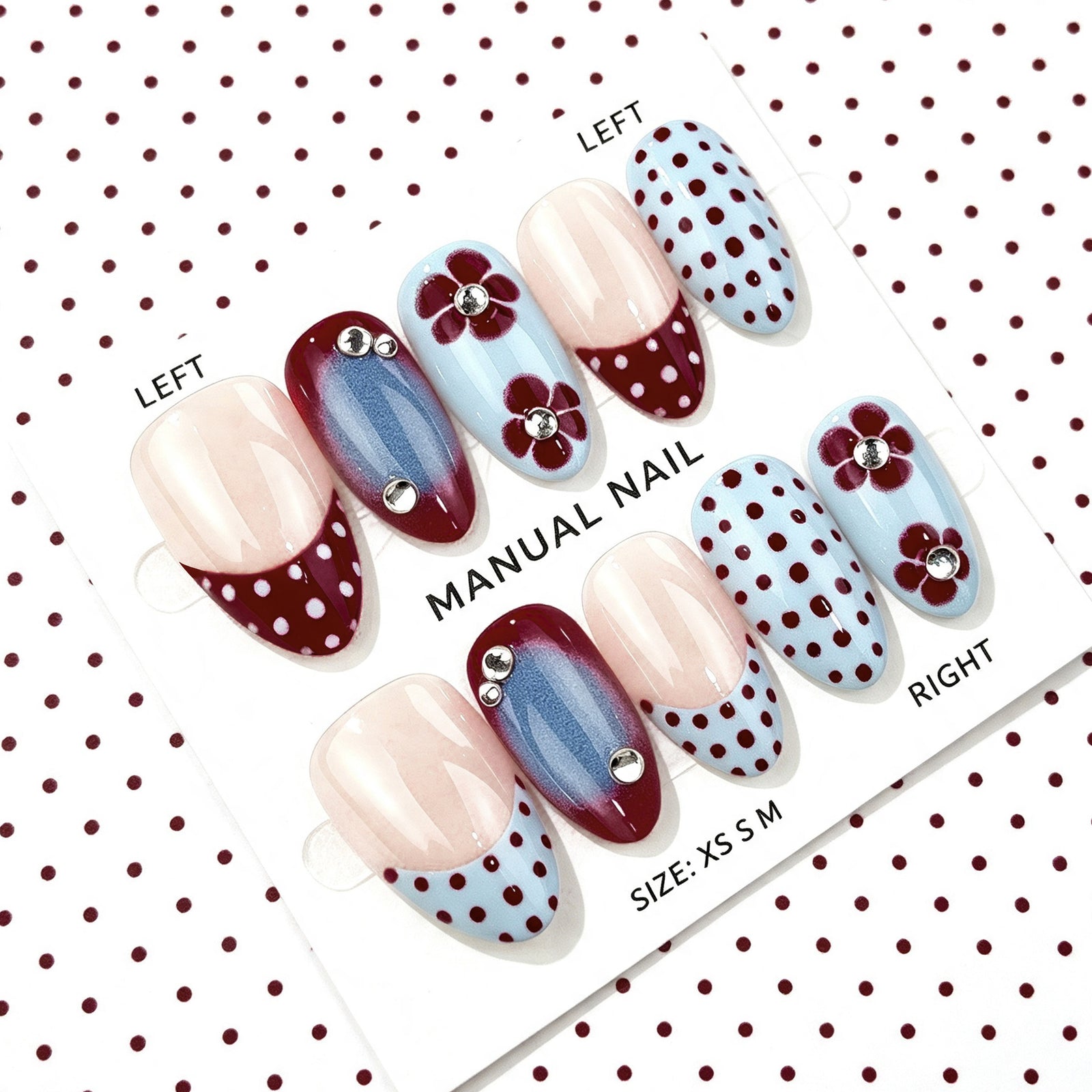 30pcs/Set Blue Ombre Floral Polka Dots Press On Nails