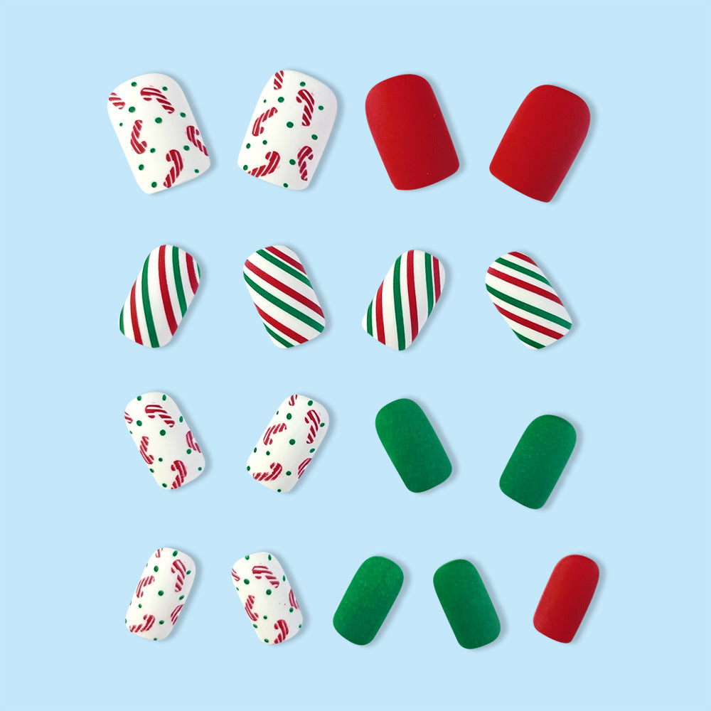 24pcs/Set Colorful Stripes & Candy Canes Press-On Nails