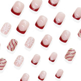 24pcs/Set Red French Tips with Gold Trim & Snowflakes Press-On Nails
