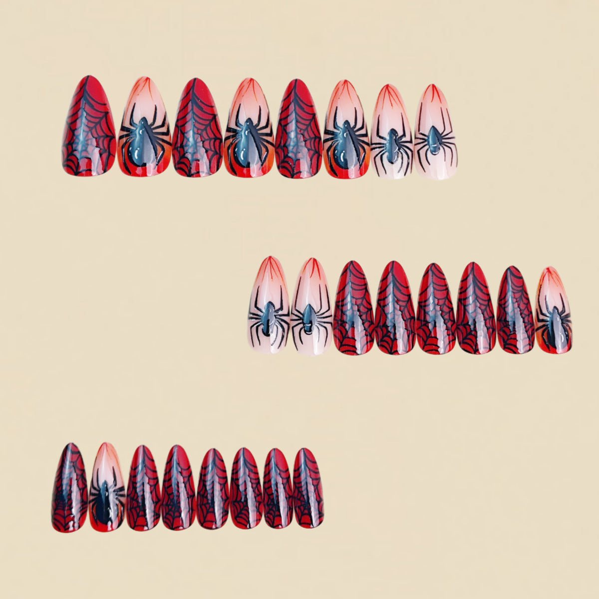 24pcs/Set Red Ombre Spider Press On Nails