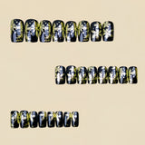 24pcs/Set Black & Gold Snowflakes Press-On Nails