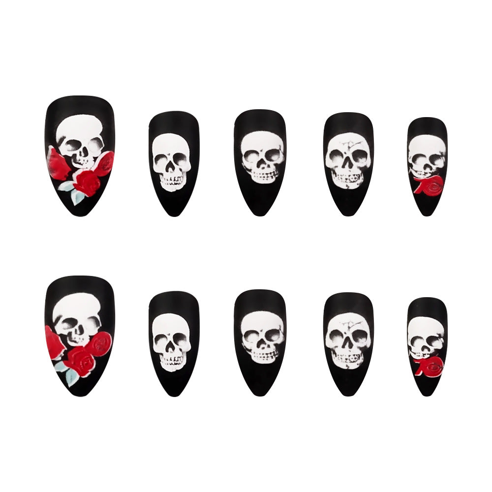 24pcs/Set Glow-in-the-Dark Black Skull Press-On Nails