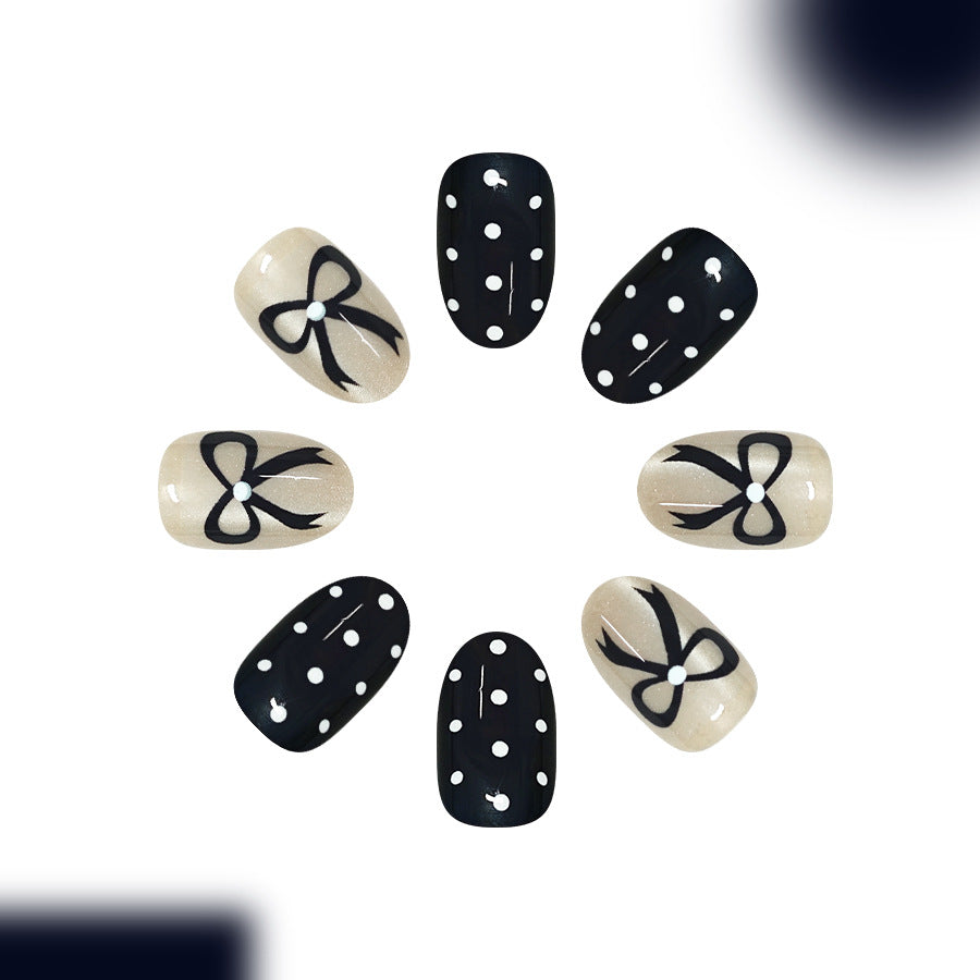 24pcs/Set Blue Bow Cat Eye Press On Nails
