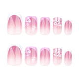 24pcs/Set Hot Pink French Hearts Press-On Nails