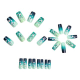 24pcs/Set Teal Green Gradient Peach Blossom Press-On Nails