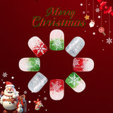 24pcs/Set Silver Glitter with White Snowflakes Press On Nails
