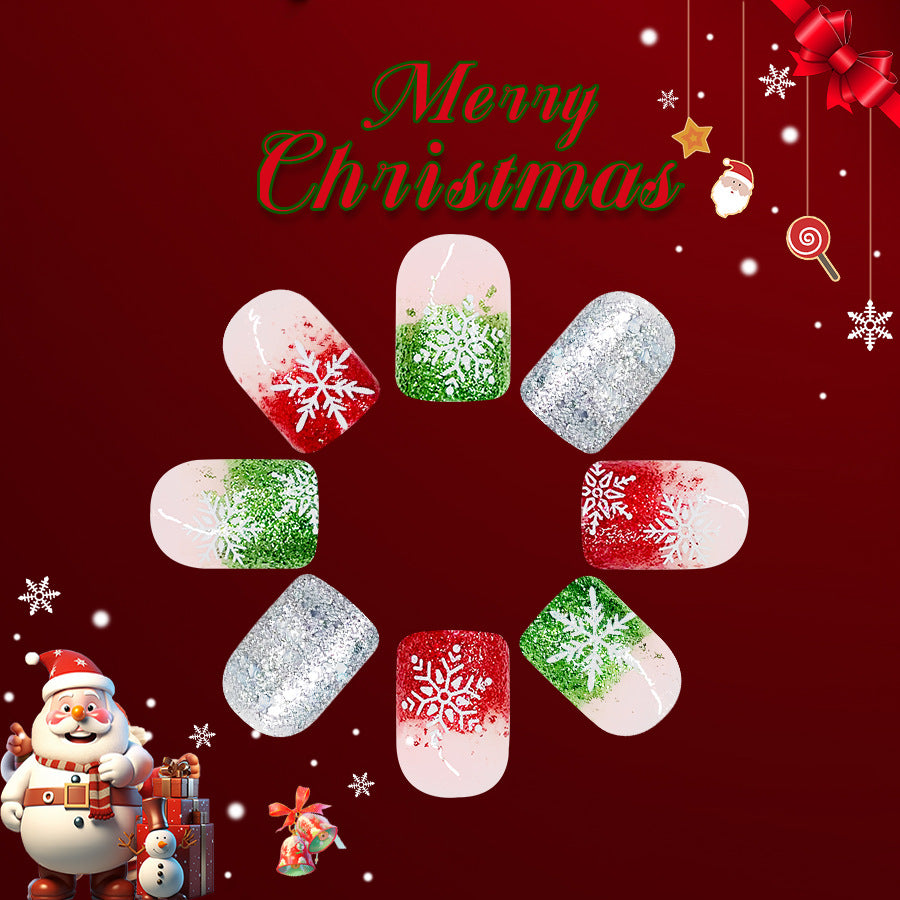 24pcs/Set Silver Glitter with White Snowflakes Press On Nails