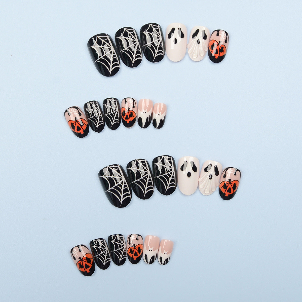 24pcs/Set 3D Ghost & Pumpkin Spiderweb Press On Nails